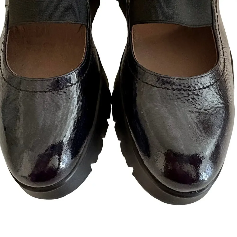 NWT Wonders Spain Marbled Patent Leather Mary Jane Platform Wedge Stretch Strap